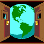 Image by Rick Sheets for the Winter Institute logo of two doors opening to the world